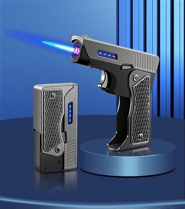 Isqueiro Maçarico Pistola USB 2 em 1 Preto