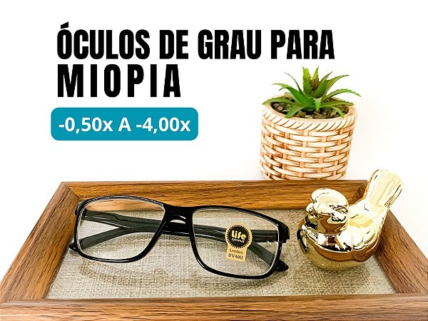 Armação - 0.50 a - 4.00 Miopia Preto Óculos Grau Lente visão Longe