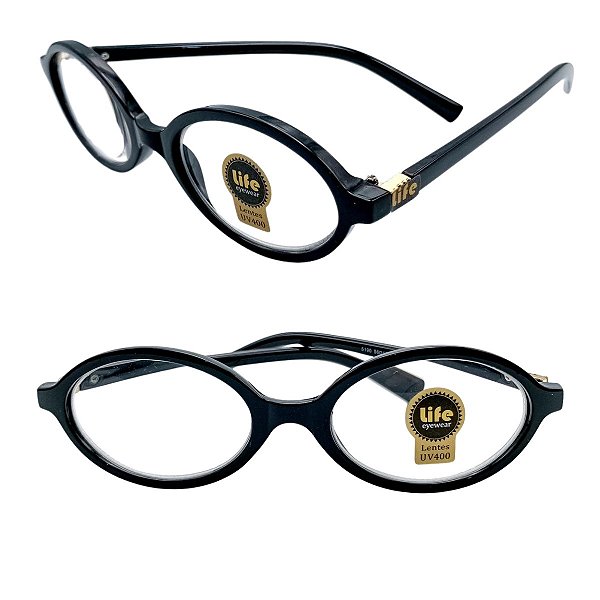 Óculos Grau +0.50 a +4.00 Oval Preto Lente Leitura