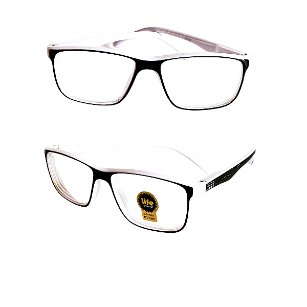 Óculos Grau -0.50 a -5.00 Justin Branco com Preto Miopia