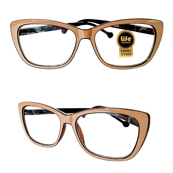 Óculos Grau +0.50 a +4.50 Gatinho Marrom Lente Leitura