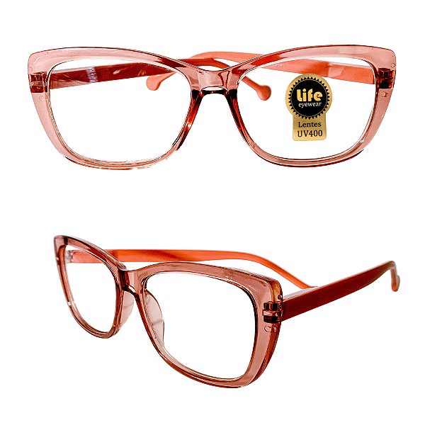 Óculos Grau +0.50 a +4.50 Gatinho Rosa Transparente Lente Leitura