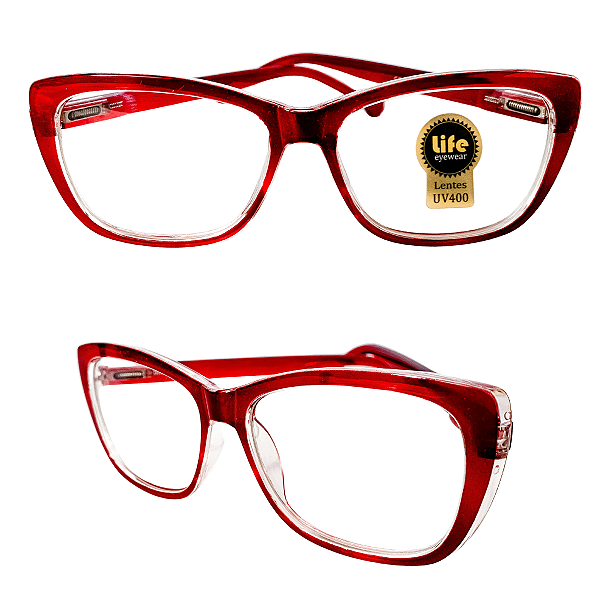 Óculos Grau +0.50 a +4.50 Gatinho Vermelho Transparente Lente Leitura