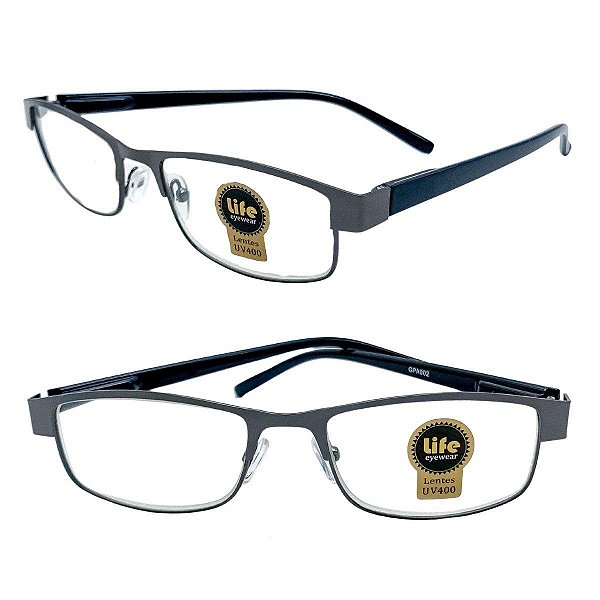 Óculos Grau +0.50 a +4.00 Armação Metálica Cinza Lente Leitura