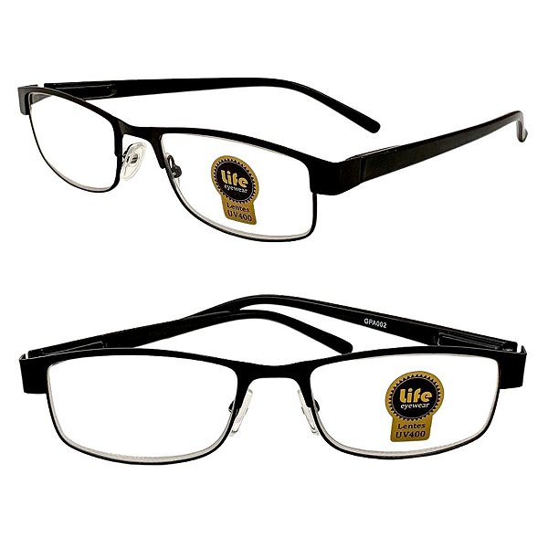 Óculos Grau +0.50 a +4.50 Armação Metálico Preto Lente Leitura