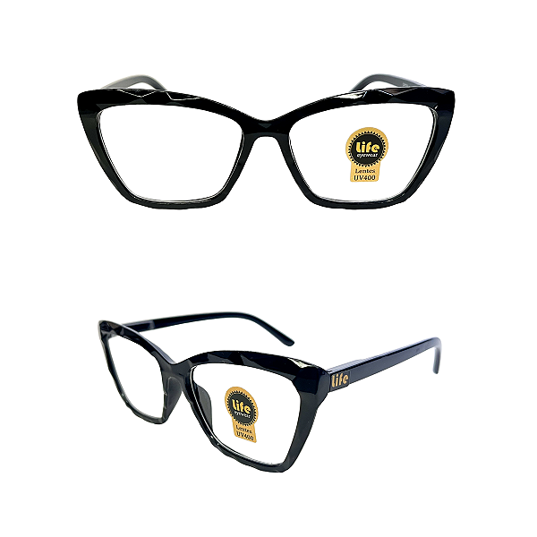 Óculos Grau +0.50 a +4.50 Gatinho Ondulado Preto Lente Leitura