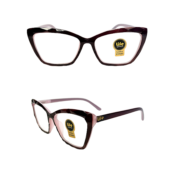 Óculos Grau +0.50 a +4.50 Gatinho Ondulado Rosa com Preto Lente Leitura