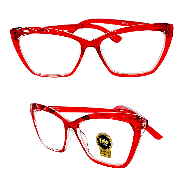 Óculos Grau +0.50 a +4.50 Gatinho Ondulado Vermelho Trasnparente Lente Leitura
