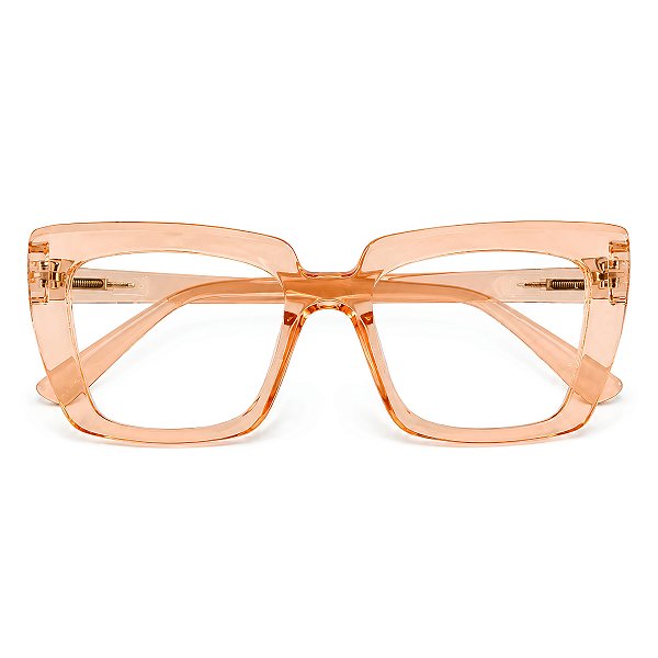 Óculos Quadrado Marília Laranja Transparente Grau +0,50 até +5,00 Hipermetropia Feminino