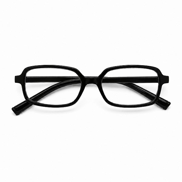 Óculos Retângular Rêtro Preto Grau +0,50 até +4,00 Hipermetropia Vista Cansada