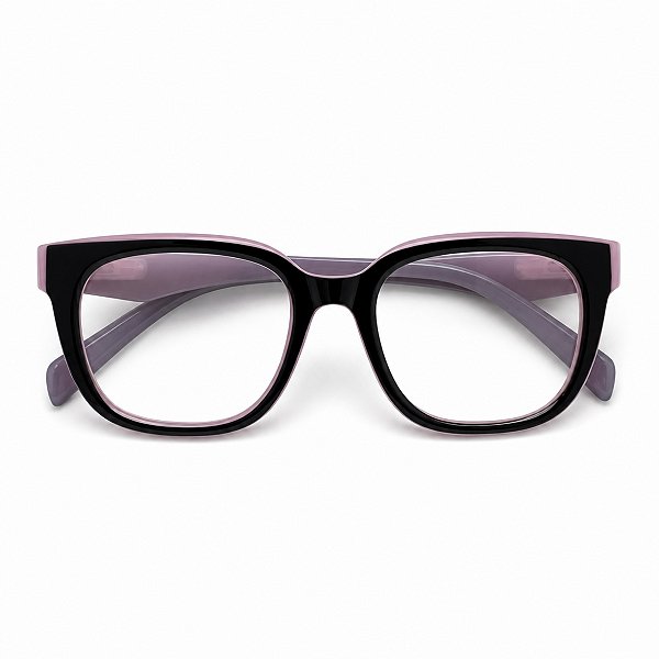 Óculos Retângular Gatinho Rosa com Preto Grau +0,50 até +4,00 Hipermetropia Vista Cansada