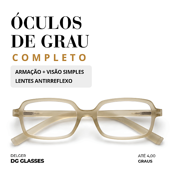 Óculos Retângular Rêtro Visão Simples até -4,00 à +4.00 graus e até -2,00 de Astigmatismo