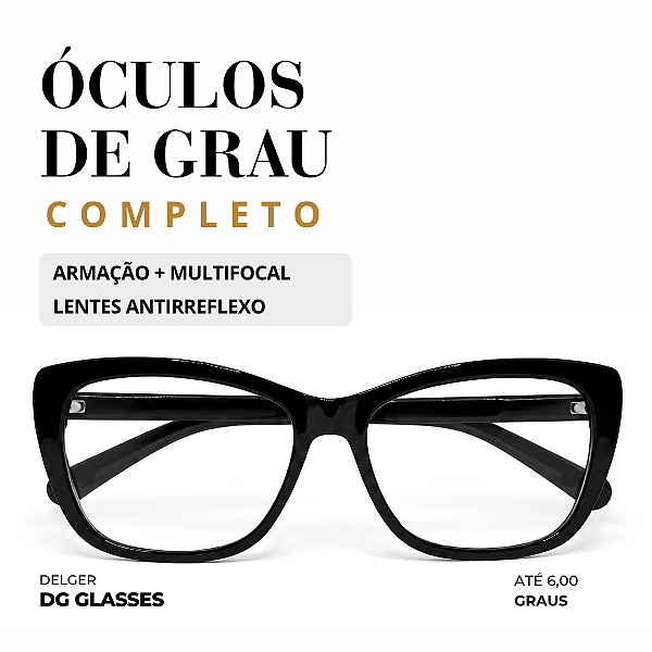 Óculos Gatinho Liso Multifocal até 6,00 Graus e -4,00 de Astigmatismo