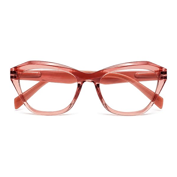 Óculos Gatinho Mirian Rosa Transparente Grau +0,50 até +5,00 Hipermetropia