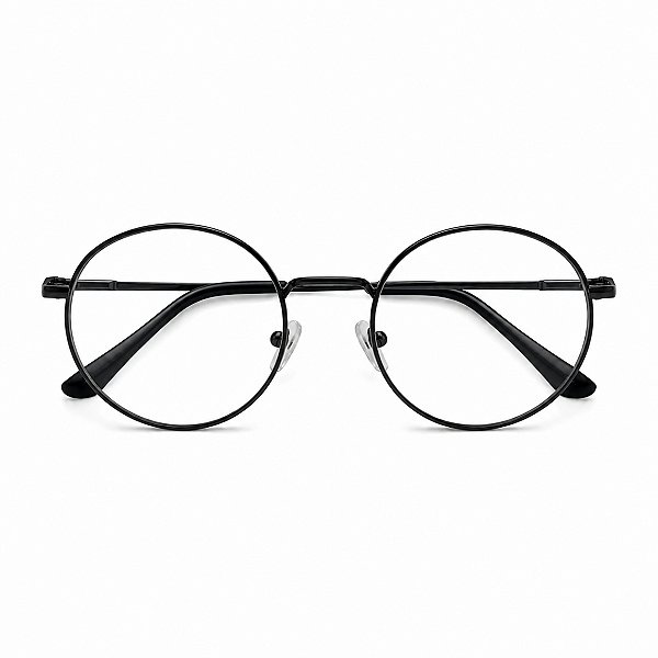 Óculos Grau -0.50 a -5.00 Redondo Metálico Preto Miopia