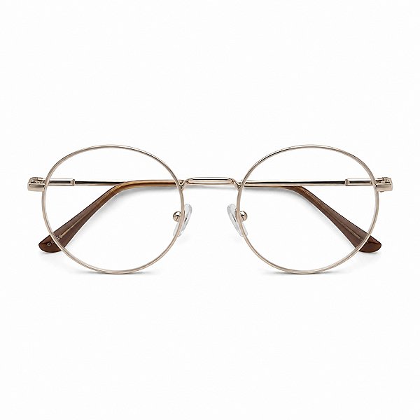 Óculos Grau -0.50 a -5.00 Redondo Metálico Dourado Miopia