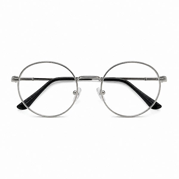 Óculos Grau -0.50 a -5.00 Redondo Metálico Prata Miopia