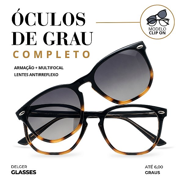 Óculos Hexagonal Arredondado Clip On Grau Alto até 6,00 Graus e -4,00 de Astigmatismo
