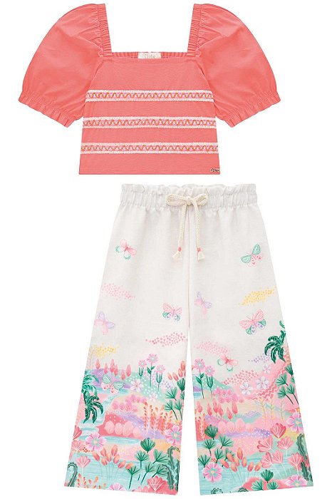 BLUSA CROPPED MC E CALÇA LARANJA (INFANTI) 74941