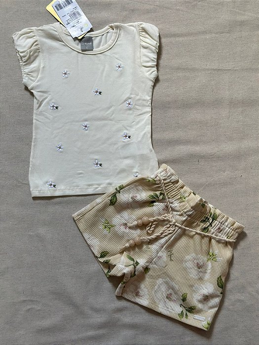 Conjunto Blusa Cotton / Shorts Ribana Aurora (bege)