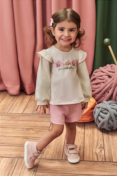 CONJUNTO DE BLUSA EM COTTON E SHORTS EM SARJA COM ELASTANO NUDE