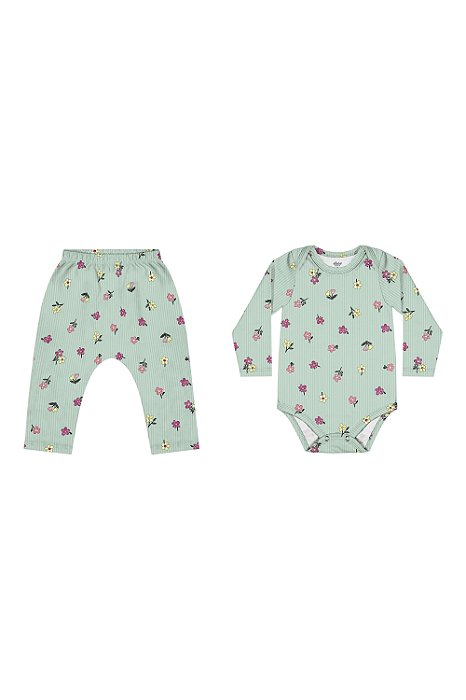 KIT FEMININO BODY E CALÇA FLORES CANELADO