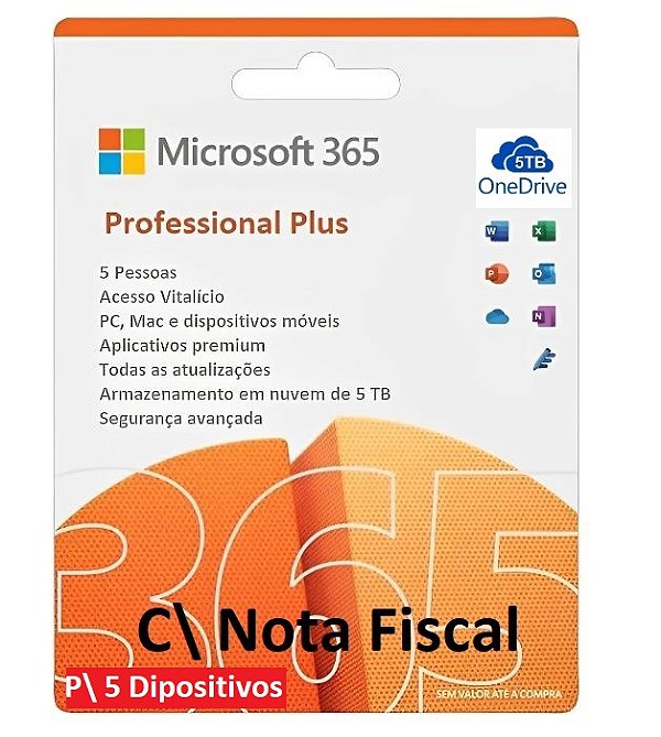 Office 365 2023 - 5 dispositivos - Original -  Vitalício - C\ Nota Fiscal - (Envio imediato por e-mail)