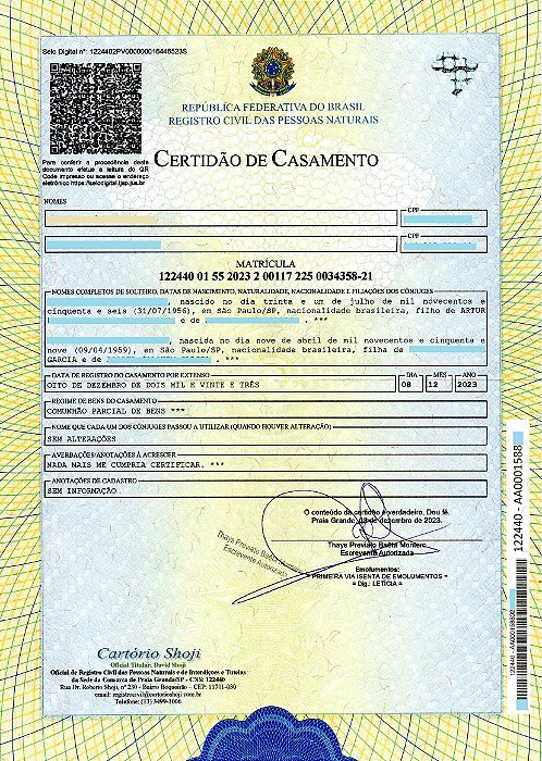 Certidão de Casamento