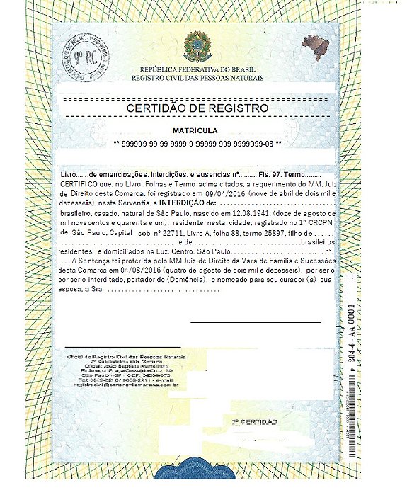 Certidão de Interdição, Tutela e Curatela