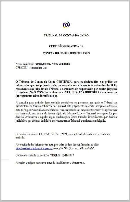 Certidão Negativa do Tribunal de Contas da União