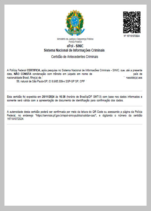 Atestado de Antecedentes Criminais EPOL