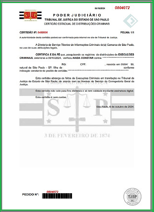 CERTIDAO NEGATIVA DE DISTRIBUIÇÃO DE AÇÕES CRIMINAIS