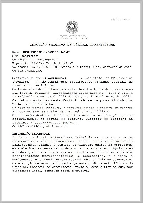 Certidão Negativa de Débitos Trabalhistas CNDT