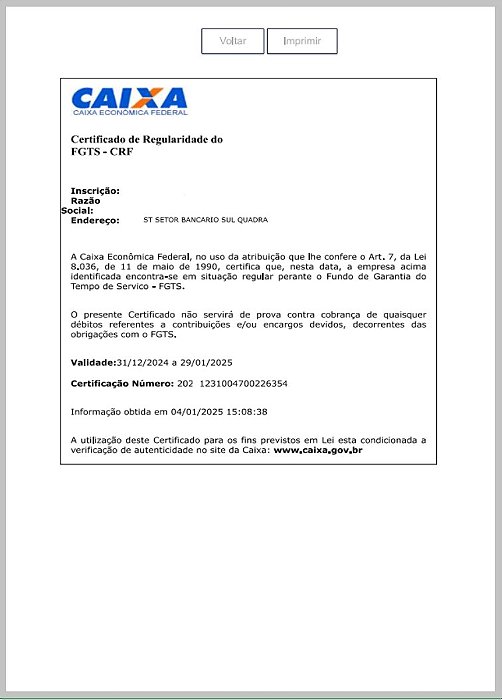 Certidão Negativa do FGTS