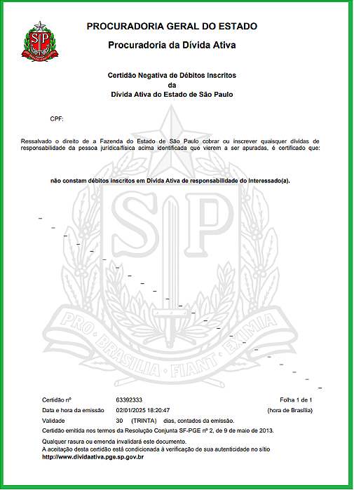PGE - CERTIDAO DE TRIBUTOS DA PROCURADORIA GERAL DO ESTADO