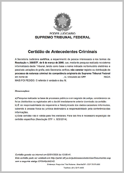 Certidão de Antecedentes Criminais