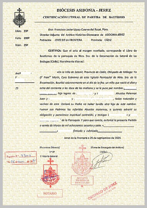 Certidão de nascimento da Espanha