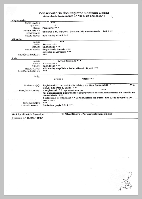 Assento Português, Certidão de Portugal
