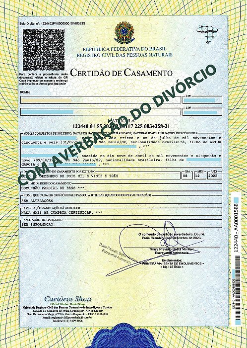 Certidão de Divórcio