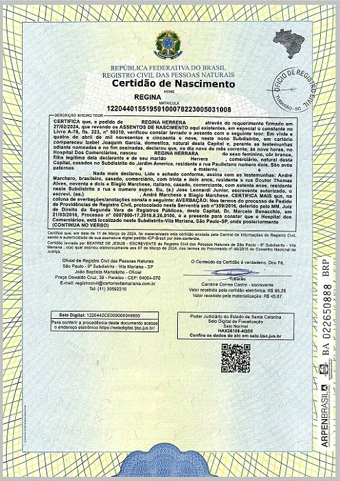 Certidao de Nascimento São Paulo - Santos