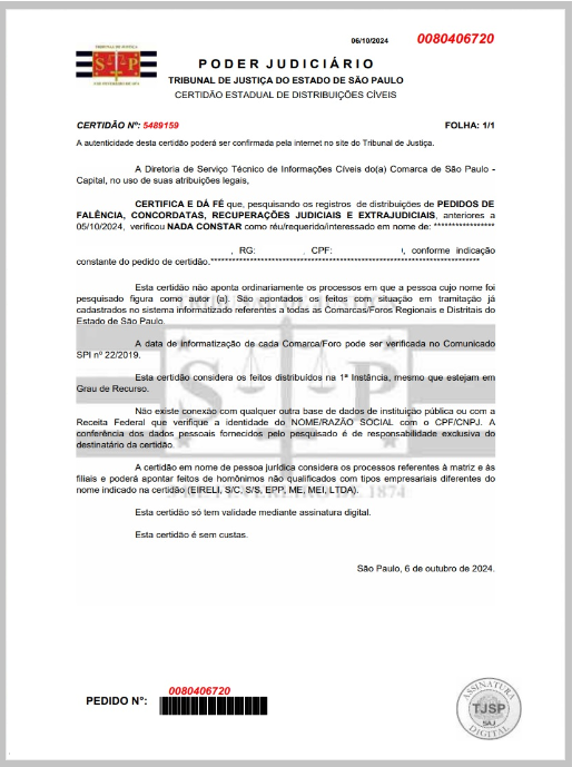 Certidão de Falências e Concordatas