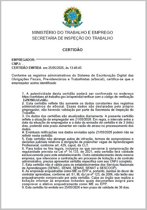 Certidão Ministério do Trabalho e Emprego