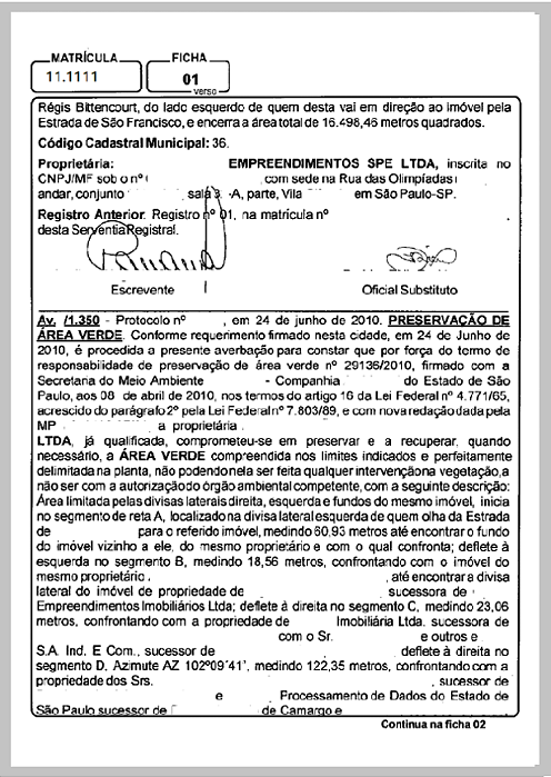 Certidão de Inteiro teor da matricula