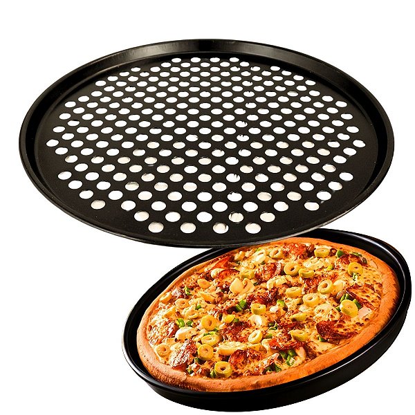 Forma de Pizza Antiaderente Assadeira Forno Aço Carbono