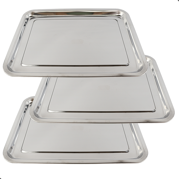 Kit 3 Bandejas Inox 40x30 Retangular