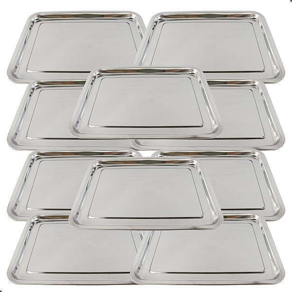 Kit 10 Bandejas Inox 40x30 Retangular