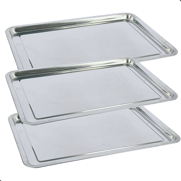 Kit 3 Bandejas Aço Inox Retangular 35x45cm