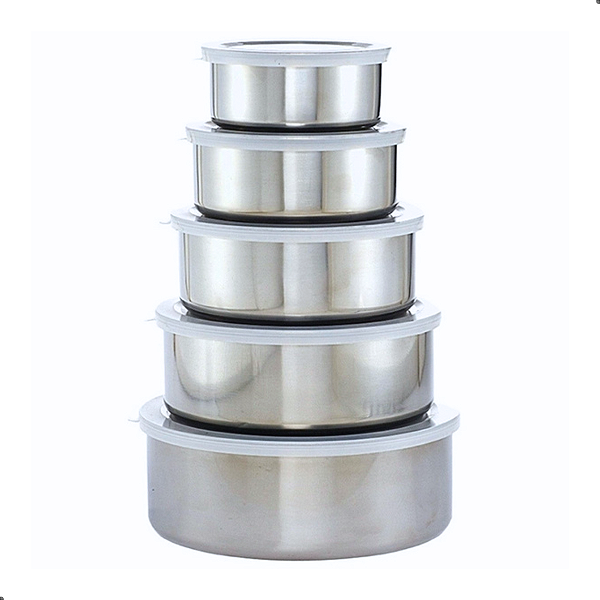Kit Tigelas Aço Inox 5 Peças Com Tampa Conjunto de Potes