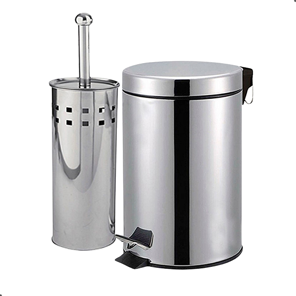 Kit Lixeira Aço Inox 3 Litros  e Escova Sanitária Para Banheiro
