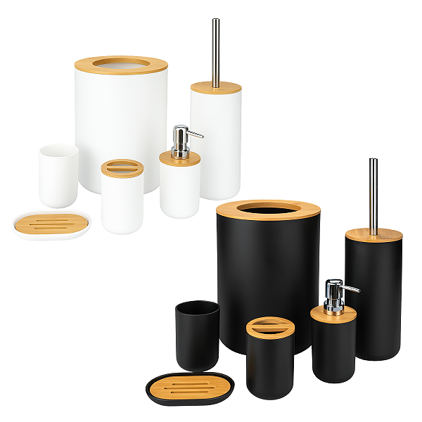 Conjunto para Banheiro Kit Completo Lixeira Escova Saboneteira  Bambu